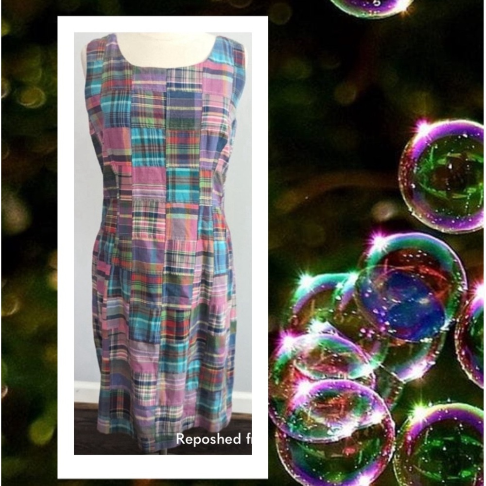 Vintage Sarah Chapman Plaid Madras Print Patchwork Sheath Dress 12